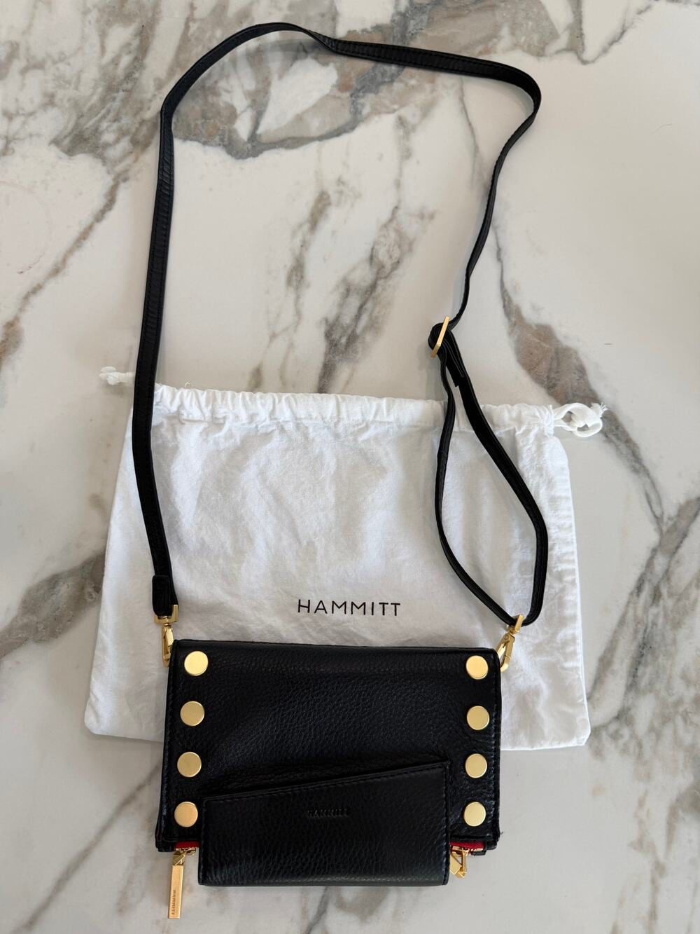 Hammitt NEW Black Leather Levy Crossbody/Wallet, Gold Accents